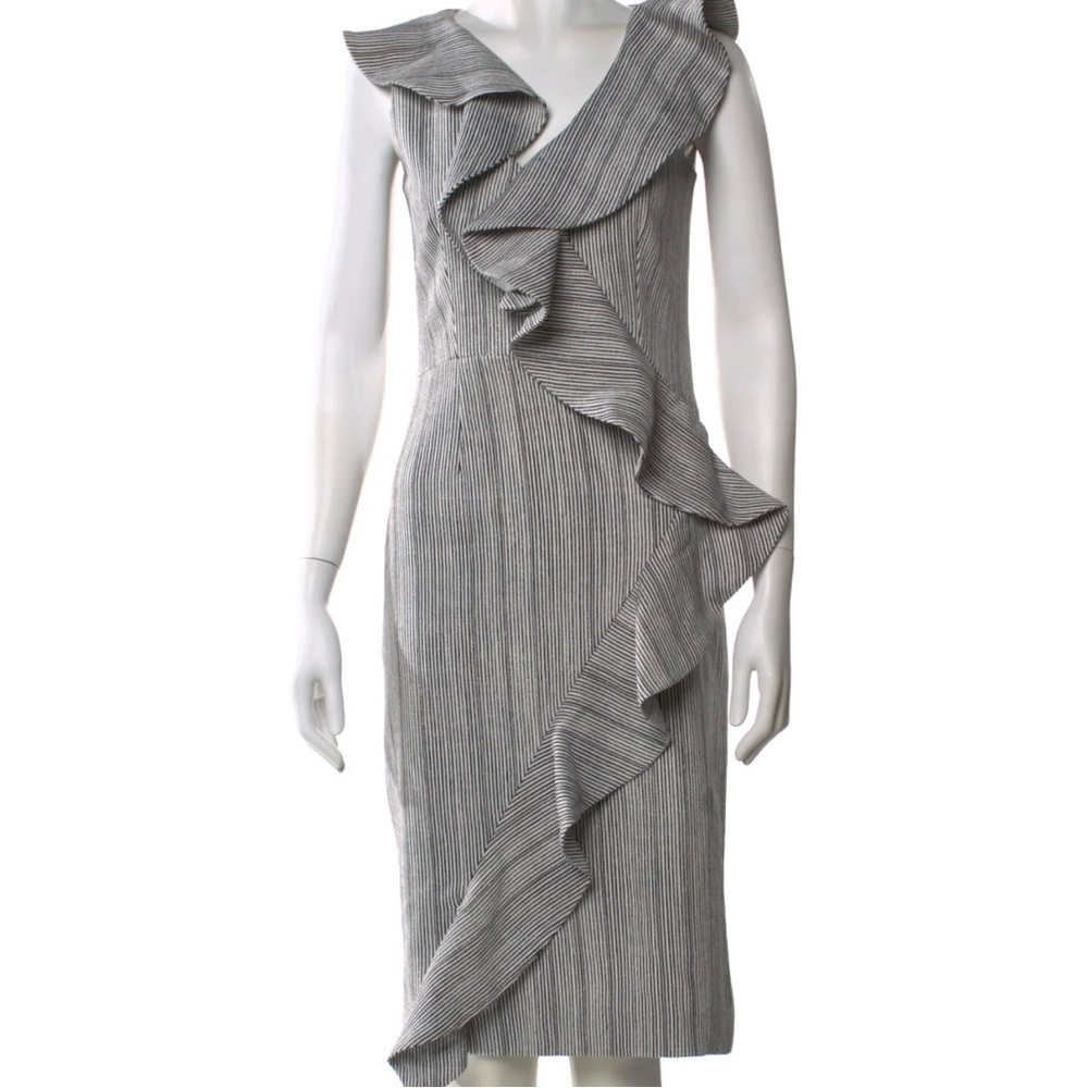 PatBo Ruffle Sheath Black White Size 2 Modern Sleeveless